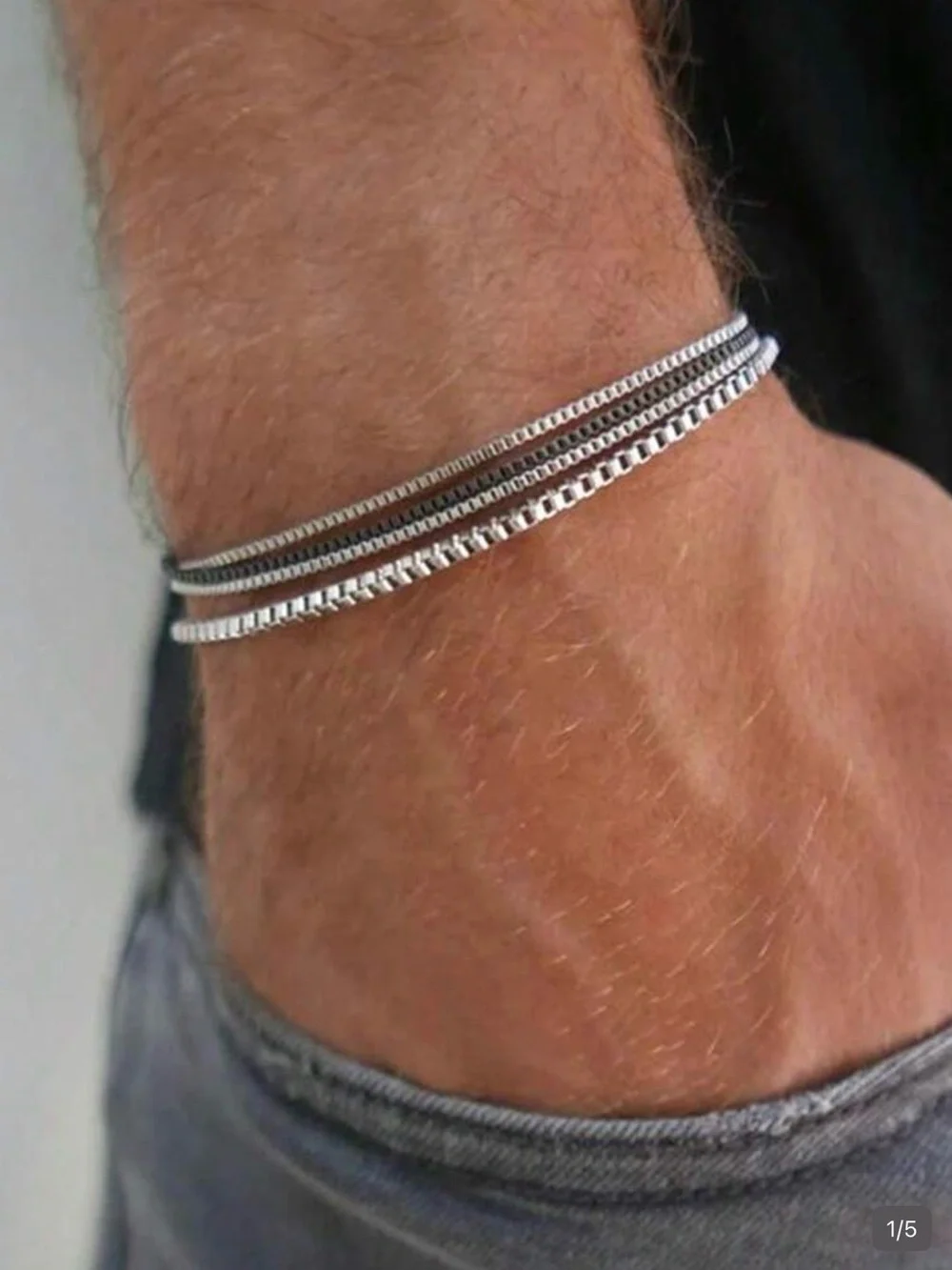 Elegant Men’s Box Chain Bracelet - Stainless Silver and Black